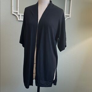 Chico's Fine Knit Black Open Cotton Cardigan short sleeve longer length